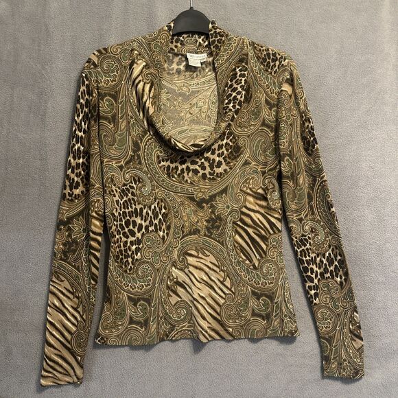 VTG Y2K Worth 100% Silk Top Paisley Animal Print Cowl Neck Blouse Size S Fairy - Picture 1 of 5